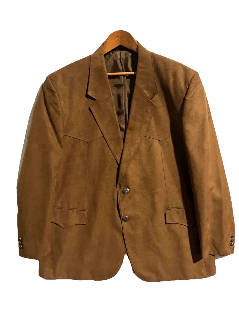 CCC Western Wear Men’s Brown Blazer Micro Suede Pockets Lined Cowboy 46R